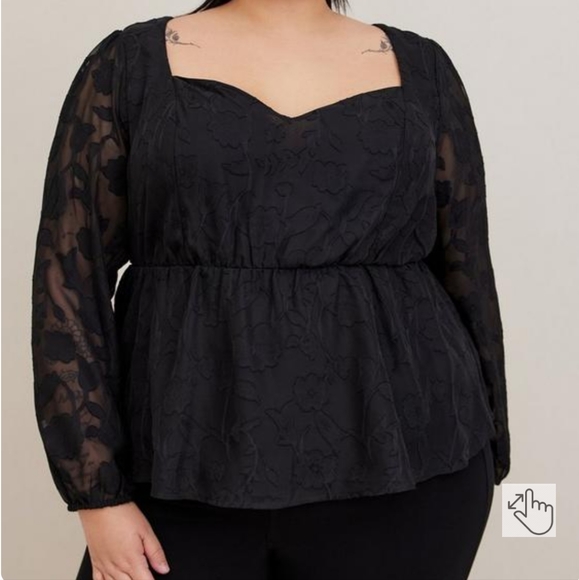 torrid Peplum Chiffon Clip Floral Puff Sleeve Top size 2X NWT - Picture 2 of 8